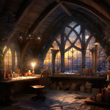 Interior of a gothic church in winter.の素材