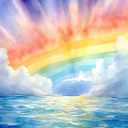 Watercolor Rainbow in the sea.の素材