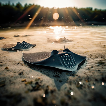 Stingray on the beach at sunset. Selective focus.の素材