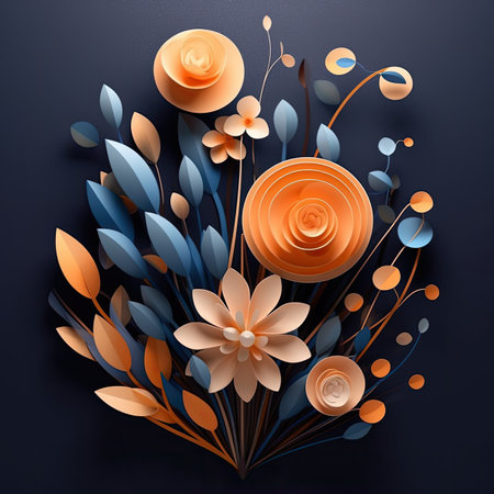 Paper cut flowers on dark blue background.の素材