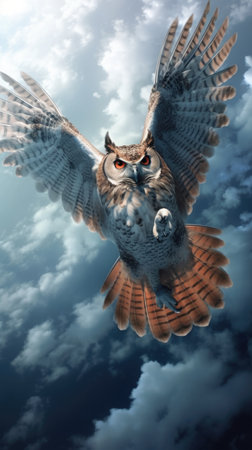 Owl flying in the sky.の素材
