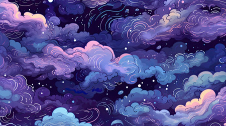 pattern with clouds and stars. Vector illustration in cartoon style.の素材