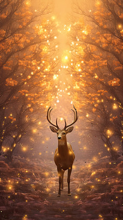 Deer in the forest with light and fog.の素材