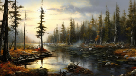 Mountain river in the autumn forest.の素材