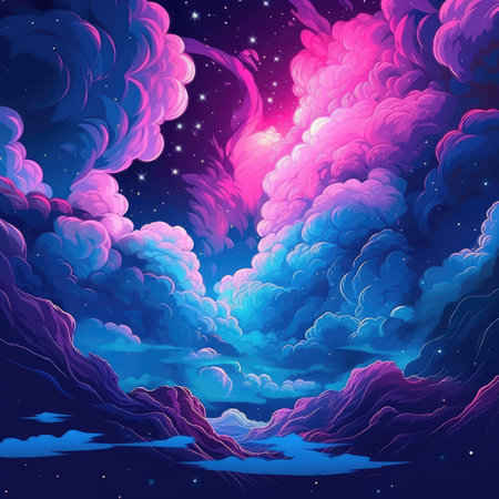 Night sky background with clouds and stars.の素材