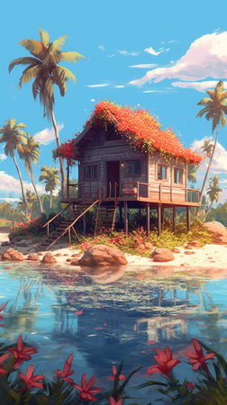 tropical house on the beachの素材