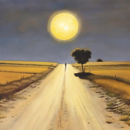 Country road in the fields at night with full moon.の素材