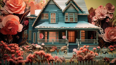 vintage style of colorful wooden house with flower background, vintage toneの素材