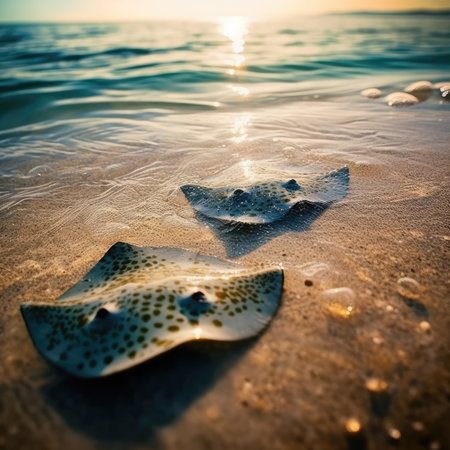 Stingray on the beach at sunset. Shallow depth of field.の素材