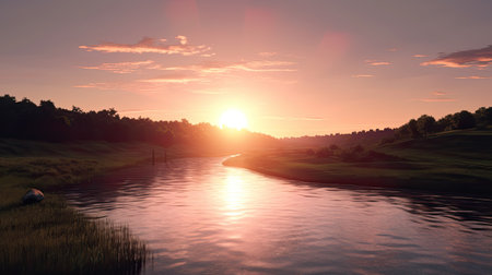 Beautiful sunset over the river.の素材
