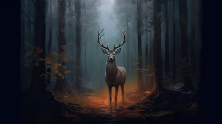 Deer in the forest at night.の素材
