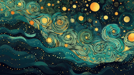 Abstract background with waves and stars.の素材