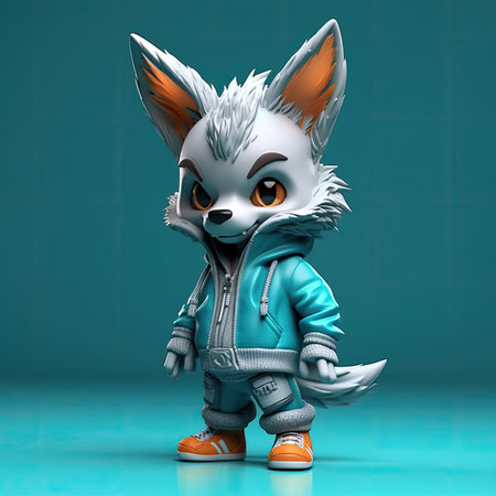 Cute cartoon fox in a blue jacket.の素材