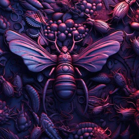 an abstract background with a butterfly and some insectsの素材