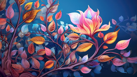 Beautiful floral background with colorful leaves and flowers.の素材