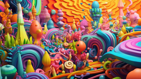 abstract background with colorful fantasy shapes and elements.の素材