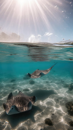 Manta ray swimming in the ocean.の素材