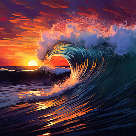 Surfing ocean wave at sunset.の素材