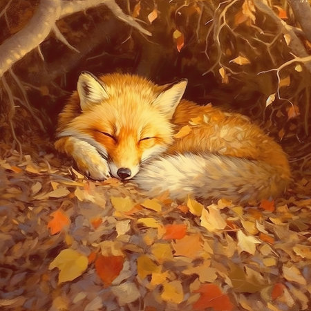 Sleeping fox in the autumn forest.の素材