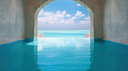 Swimming pool with view of the sea.の素材