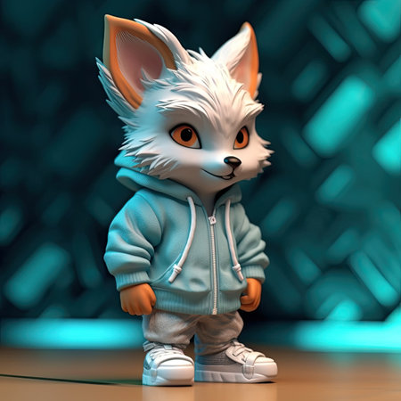 Cute cartoon fox in a blue hoodieの素材