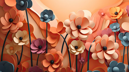 Paper cut flowers background. Paper art style.の素材