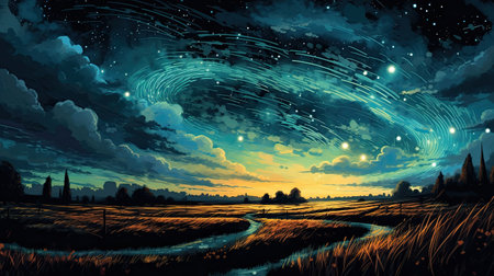 Night sky with stars and moon.の素材
