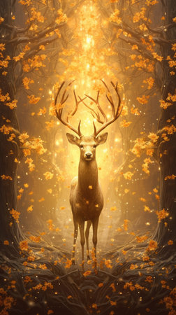 Deer in the forest with golden autumn leaves.の素材