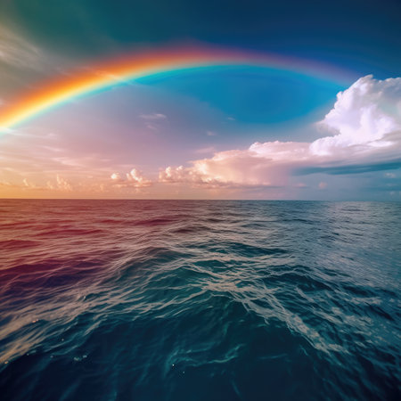 Rainbow over the sea at sunset.の素材