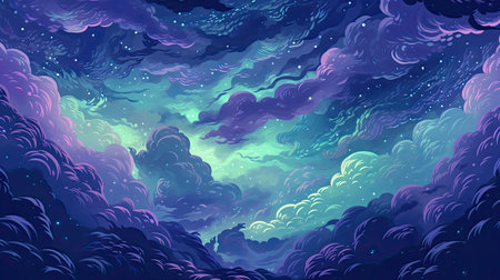 Night sky with clouds and stars.の素材