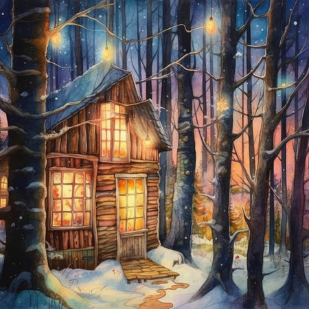 Winter fairy tale. Wooden house in the forest.の素材