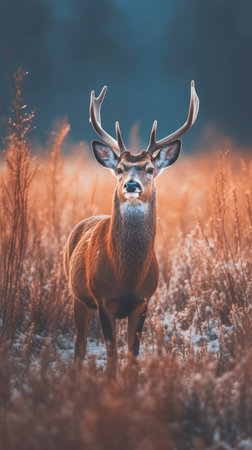 Whitetail Deer Buck in Winter during rutting season.の素材