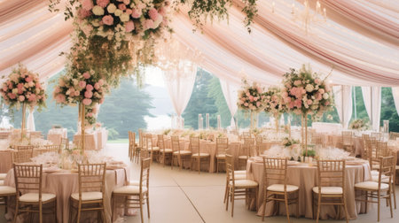 Wedding arch decorated with flowers and ribbons. Wedding ceremonyの素材