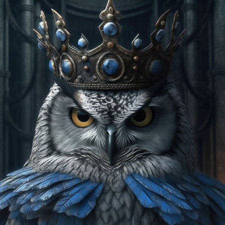 Owl with crown on his head.の素材