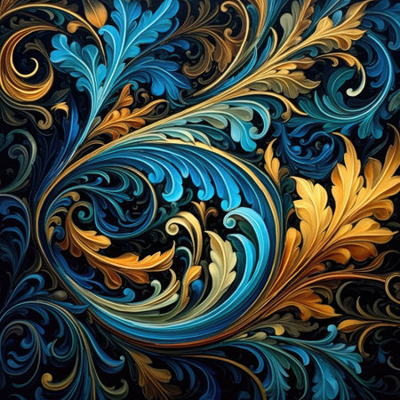 abstract fractal pattern in blue, orange and yellow colorsの素材