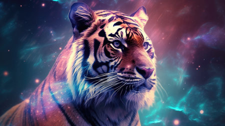 Siberian tiger in cosmic space.の素材