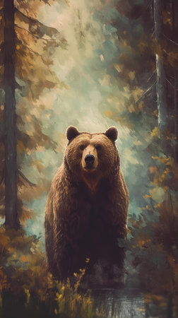 Grizzly Bear in the autumn forest.の素材
