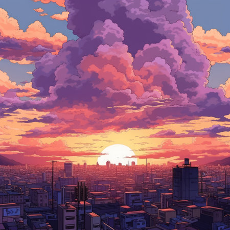 Sunset over the city.の素材