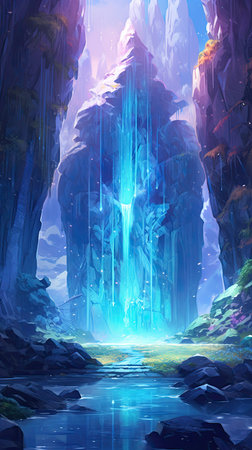 Fantasy Landscape with a River and a Caveの素材