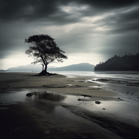 Lonely tree at the beach in the morning,の素材