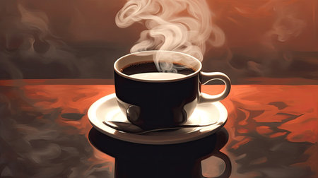 Coffee cup with smoke on a dark background,の素材