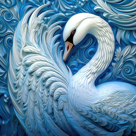 a white swan on a blue background.の素材