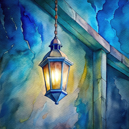 Watercolor Lantern on the wall.の素材