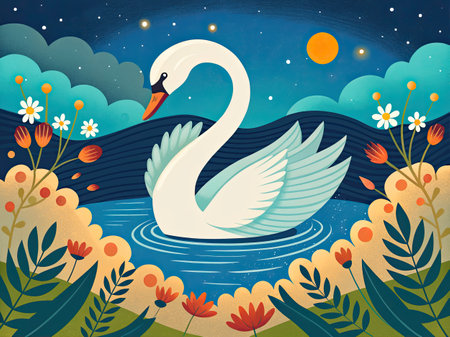 Beautiful swan on the background of the lake.の素材