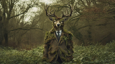 Fantasy deer wearing a coat and a bow tieの素材