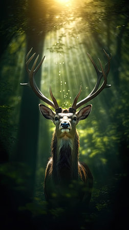 Deer with big antlers in the forest.の素材