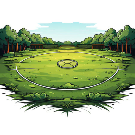 soccer field with grass and trees on a white backgroundの素材