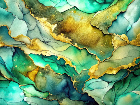 Alcohol ink abstract background with golden streaks.の素材