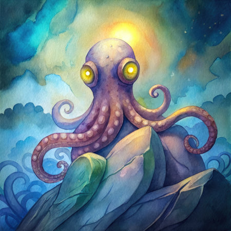Watercolor octopus in the ocean.の素材