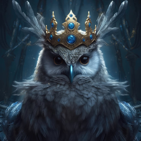 Owl in a crown with a crown on his head.の素材